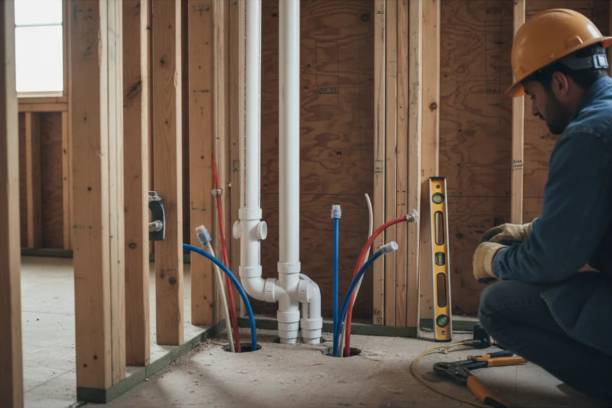 Drain and supply rough-in during Drain Cleaning in Bell Gardens
